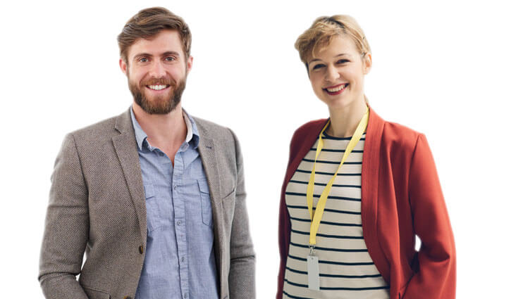 Man and Woman Standing and Smiling