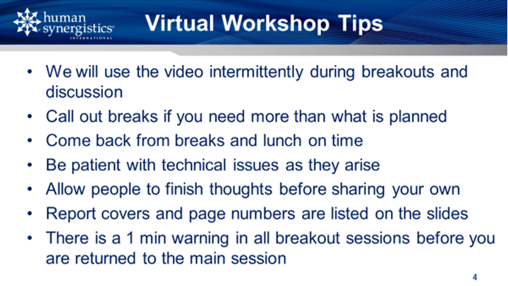 virtual workshop tips
