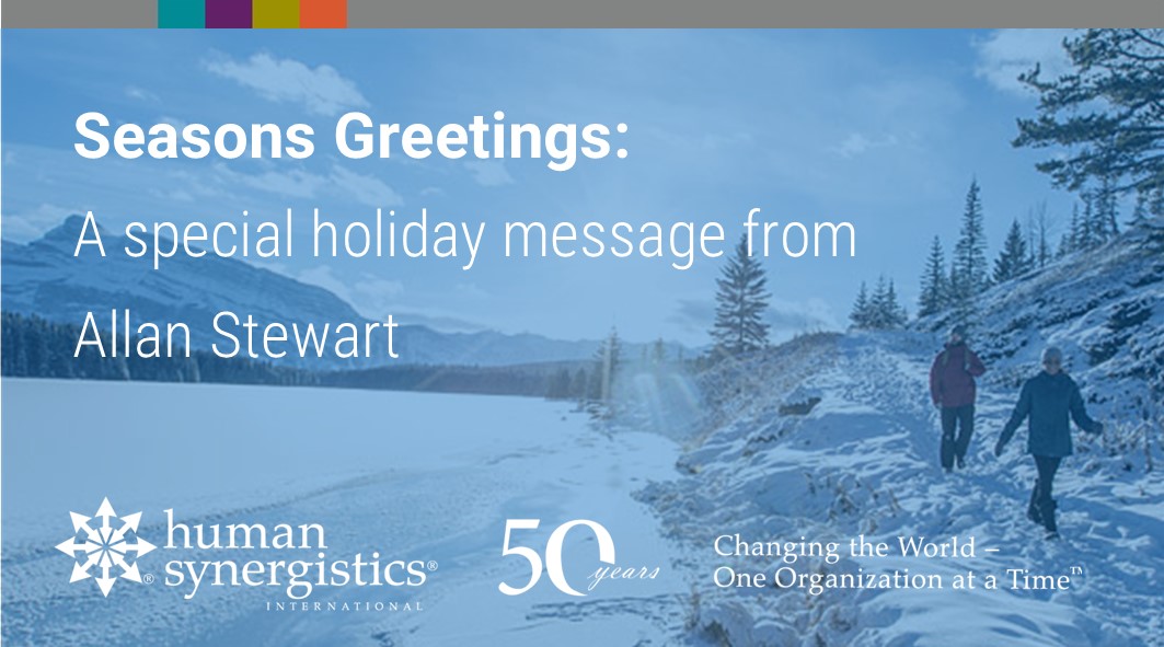 Seasons greetings: a message from allan stewart, two people walking on a snowy path